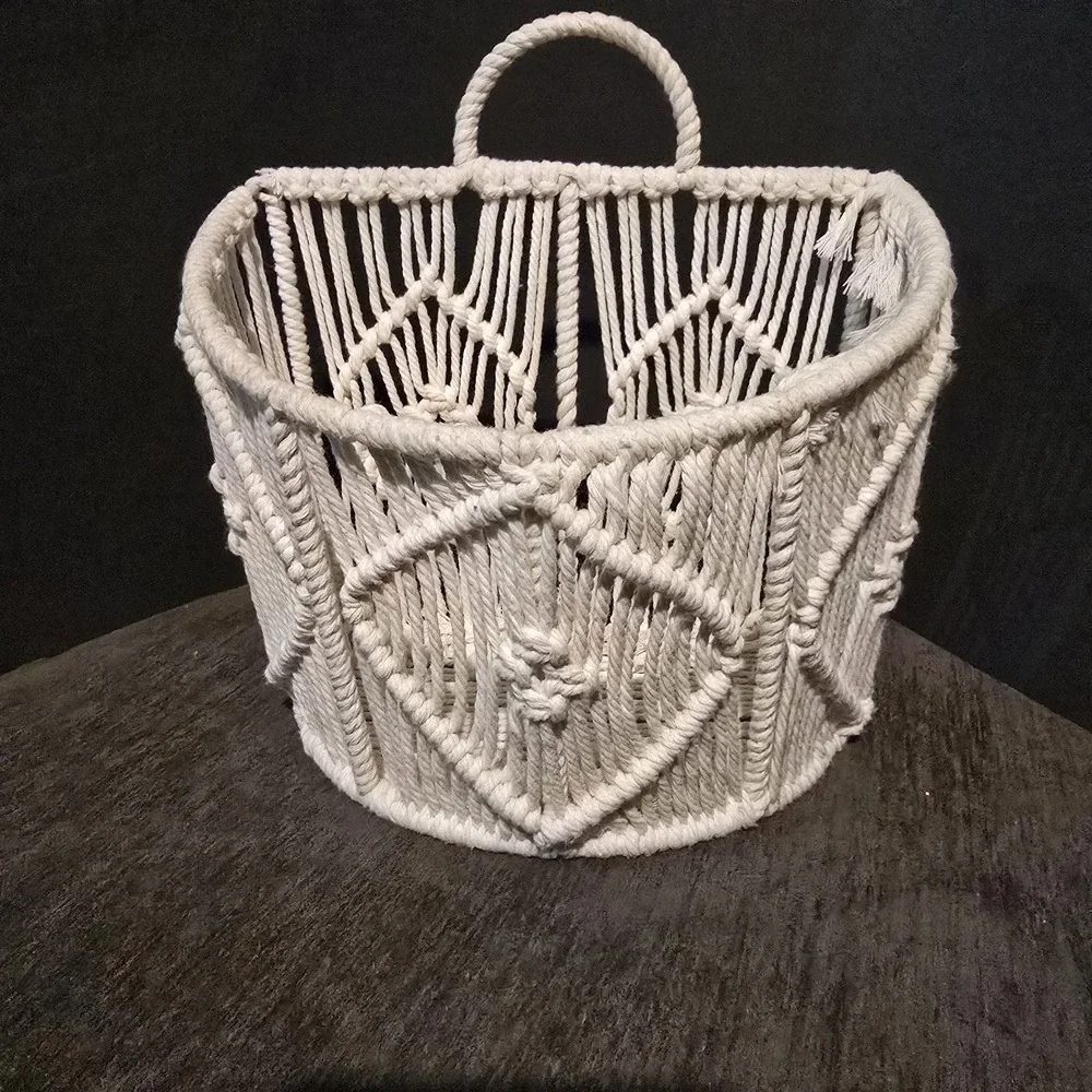 Boho Macrame Wall Hanging Basket Woven Pocket Planter Storage Medium Size Cream